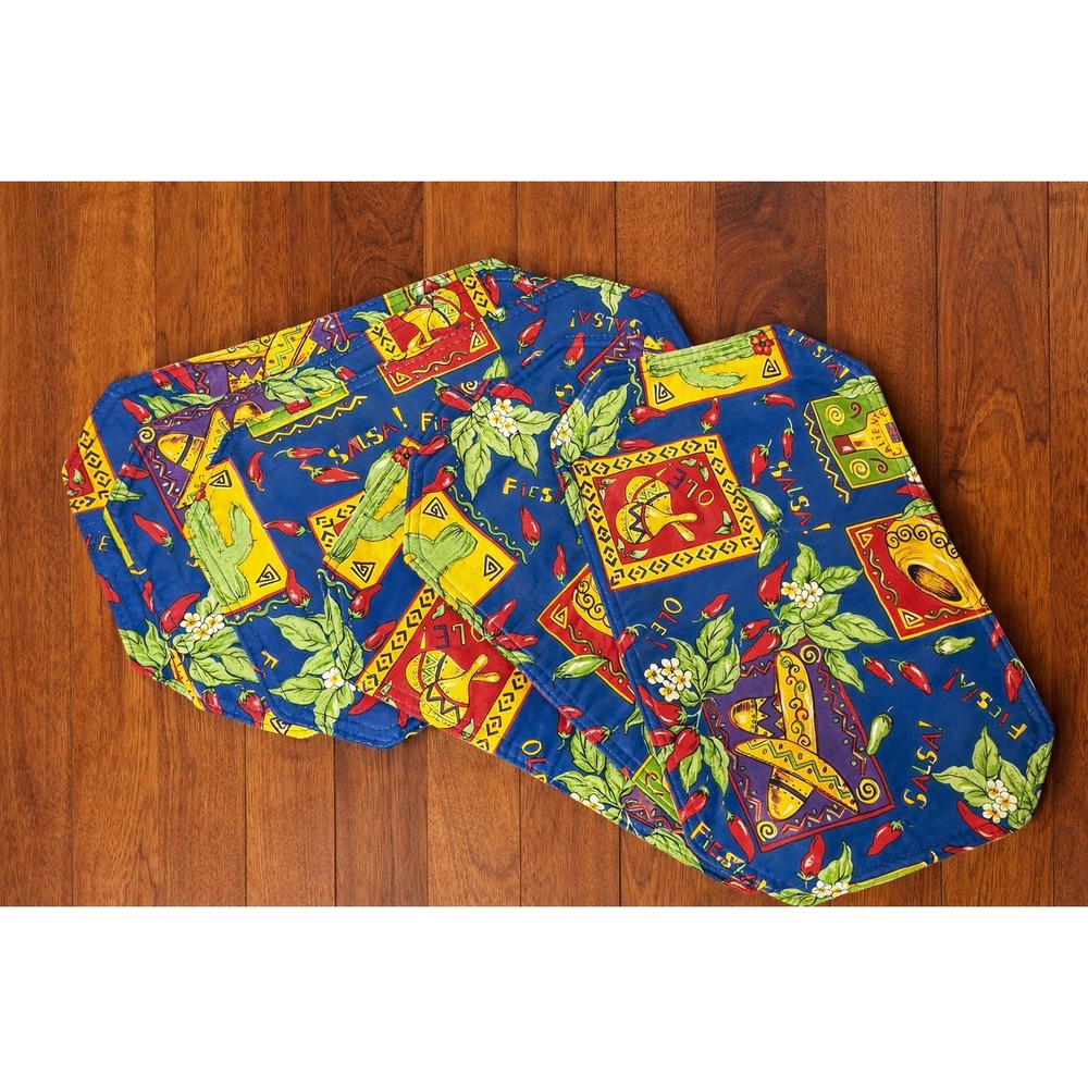 Southwestern Mexican Fiesta Salsa Chili Pepper Sombrero Octagon Vinyl Placemats